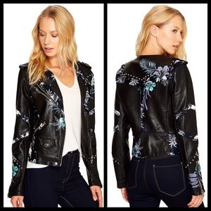 Blank NYC black navy stud floral leather jacket